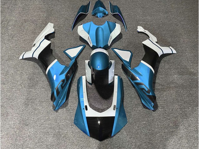 Accents Bleu Clair & Fibre De Carbone 15-19 Yamaha R1 Carénage Accents Bleu Clair & Fibre De Carbone 15-19 Yamaha R1 Carénage