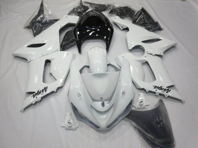 Blanc Brillant Avec Queue Noire 05-06 Kawasaki ZX6R Carénage Blanc Brillant Avec Queue Noire 05-06 Kawasaki ZX6R Carénage