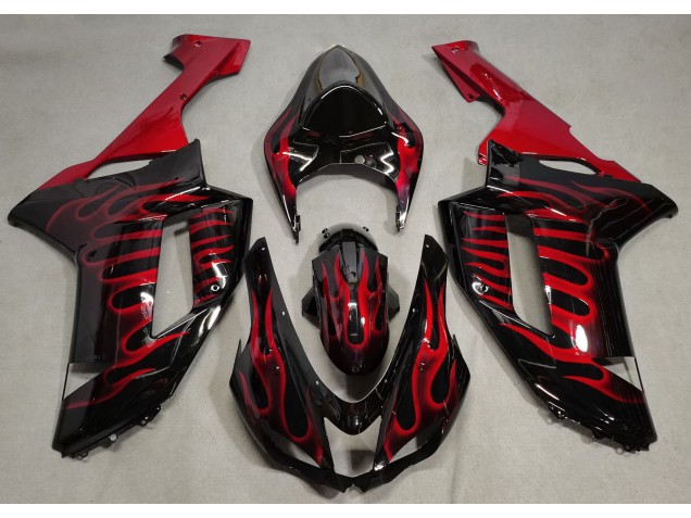 Noir Brillant & Rouge Flamme 07-08 Kawasaki ZX6R Carénage Noir Brillant & Rouge Flamme 07-08 Kawasaki ZX6R Carénage