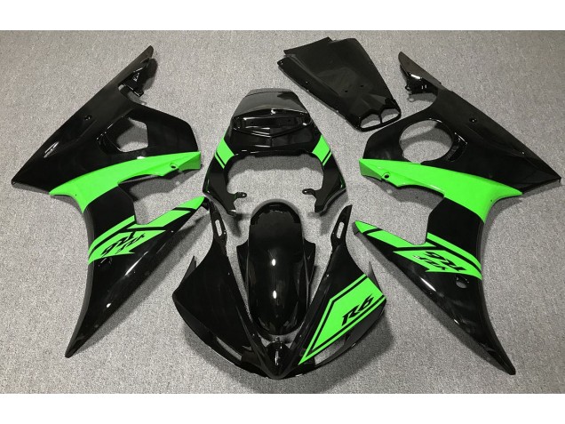 Noir Brillant & Vert 03-04 Yamaha R6 Carénage Noir Brillant & Vert 03-04 Yamaha R6 Carénage