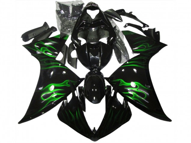 Noir & Vert Flamme 09-11 Yamaha R1 Carénage Noir & Vert Flamme 09-11 Yamaha R1 Carénage