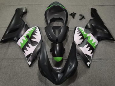 Requin Noir Mat & Vert 05-06 Kawasaki ZX6R Carénage