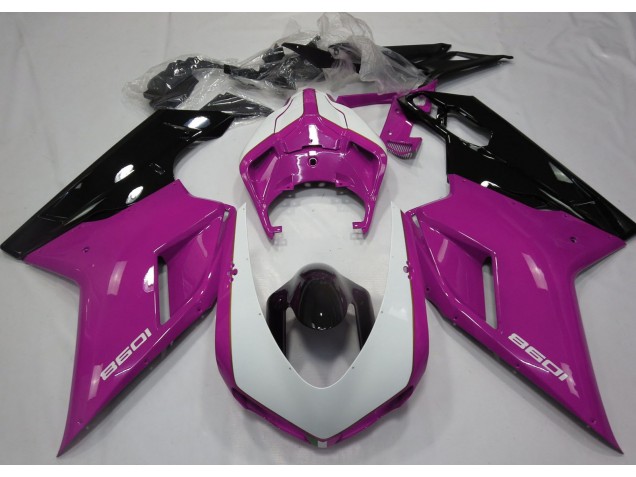 Rose Brillant & Blanc 07-14 Ducati 848 1098 1198 Carénage Rose Brillant & Blanc 07-14 Ducati 848 1098 1198 Carénage