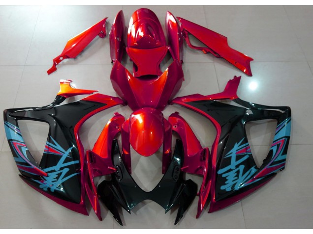 Rouge Brillant & Noir 06-07 Suzuki GSXR 600-750 Carénage Rouge Brillant & Noir 06-07 Suzuki GSXR 600-750 Carénage