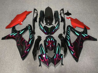 Rouge & Cyan Flamme 08-10 Suzuki GSXR 600-750 Carénage