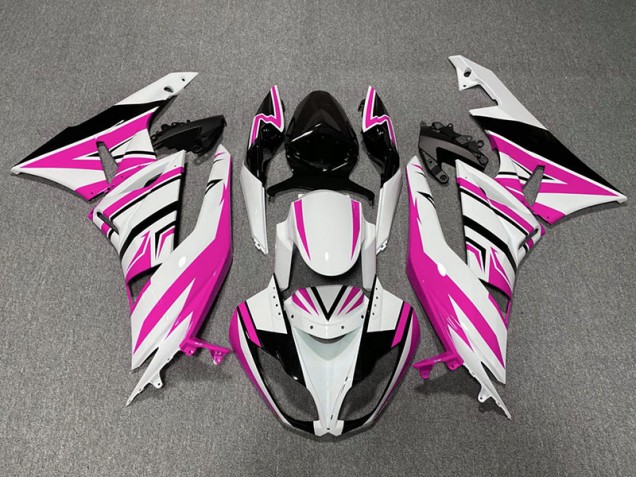 Zag Rose Blanc & Noir 09-12 Kawasaki ZX6R Carénage Zag Rose Blanc & Noir 09-12 Kawasaki ZX6R Carénage